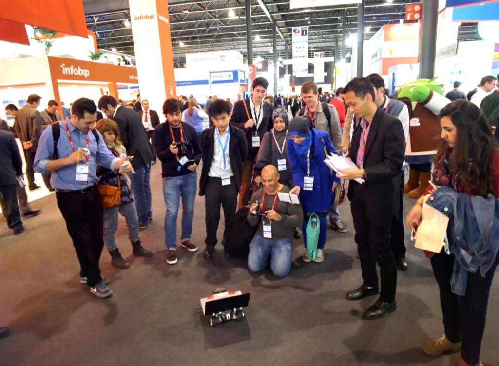Rover at Mobile World Congress gets interviews and attracts crowds of people.
